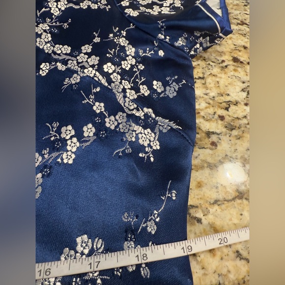 Jin Lin Asian influenced blue & white embroidered maxi dress SZ LG - Picture 7 of 12